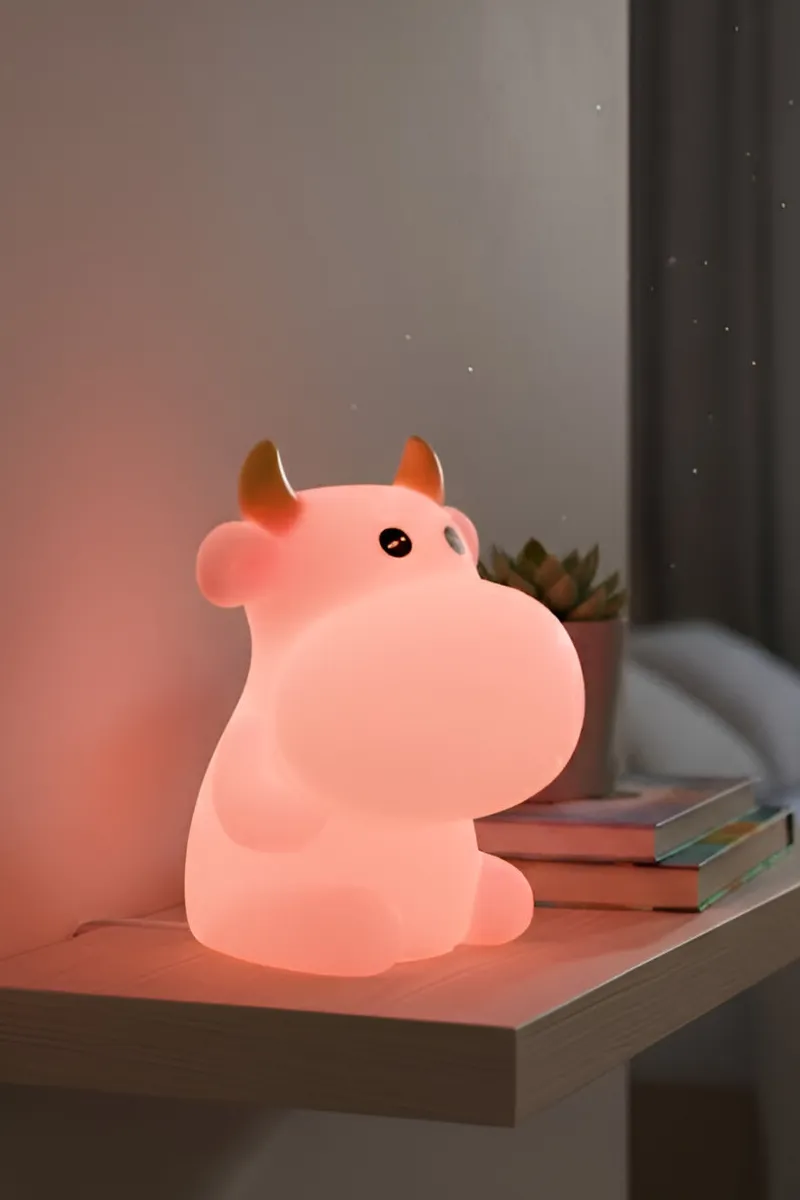 Plastic Cute Pet LED Light | Cow Design LED Night Lamp for Kids (Pink)