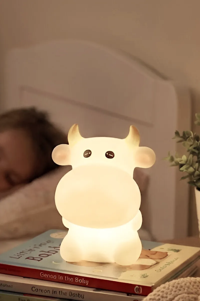 Plastic Cute Pet LED Light | Cow Design LED Night Lamp for Kids (White)