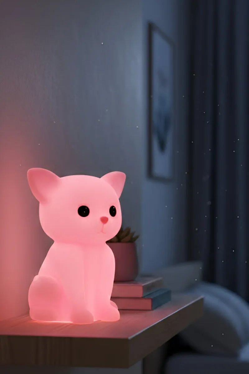 Plastic Cute Pet LED Light | Cat Design LED Night Lamp for Kids (Pink)