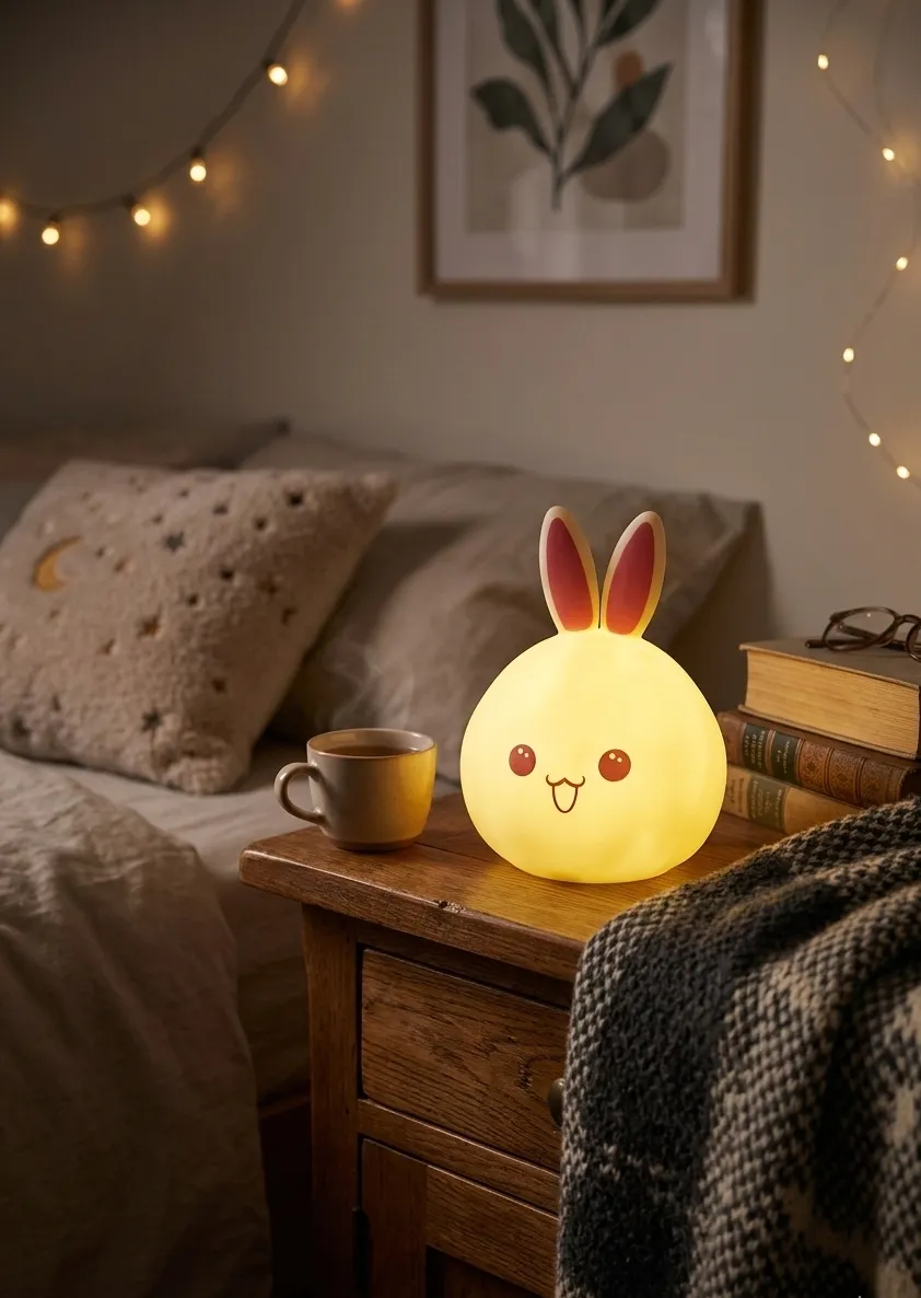 Plastic Cute Pet LED Light | Rabbit Face Design LED Night Lamp for Kids (White) HK000522WHI1