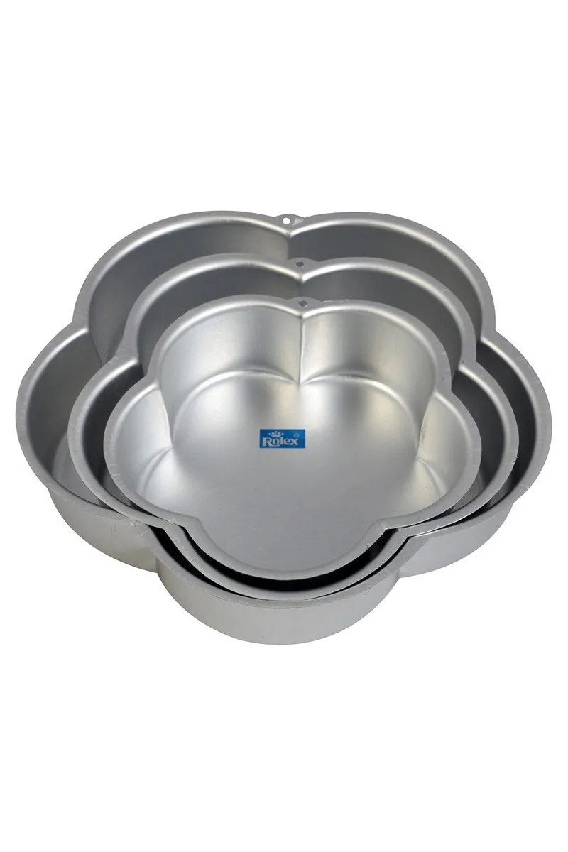 Flower Shaped Aluminium Cake Mould Set - 3 pcs