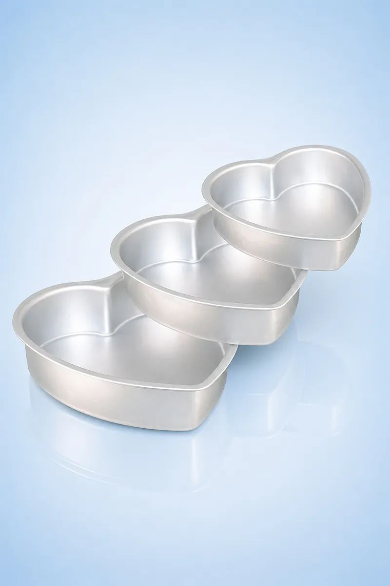 Heart Shaped Aluminium Cake Mould Set - 3 pcs