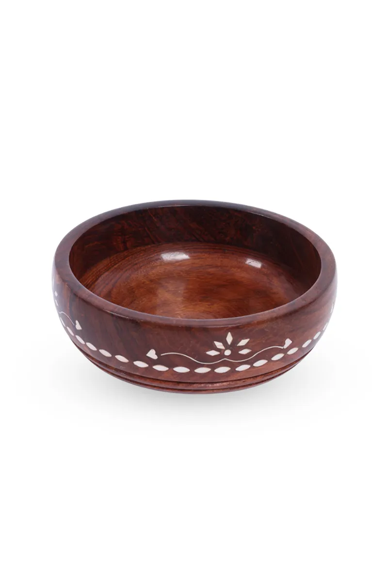 Kalki Wooden 1st Bowl - 6 - White Work - 14 Cm HK000555BOWLBRO