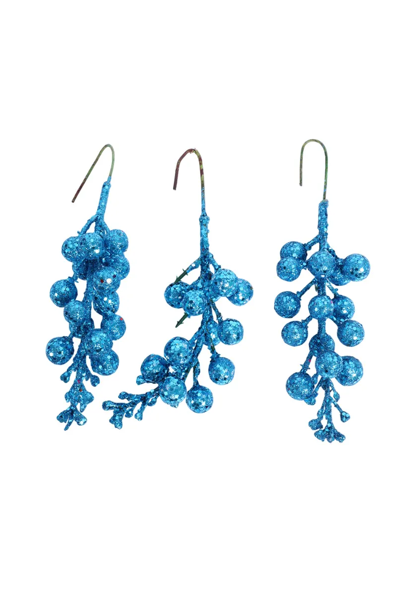 Christmas Glitter Berries Stems TYPS0016TEAL
