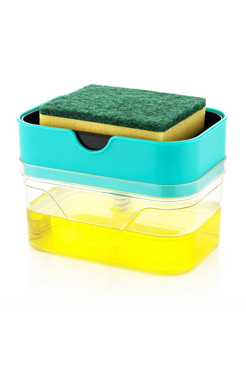 Plastic & Sponge 2 in 1 Soap Dispenser with Scrub - 15 Cm