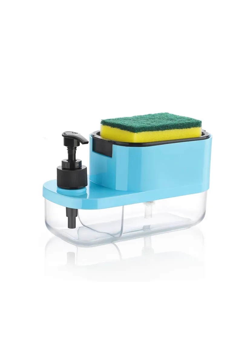 Plastic & Sponge 3 in 1 Soap Dispenser with Scrub - 18 Cm
