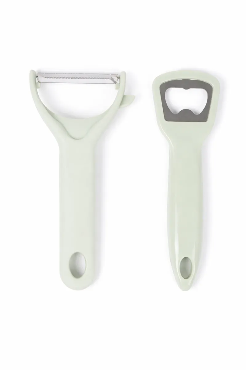 Plastic & Stainless Steel Opener and Peeler, Green - 2pc