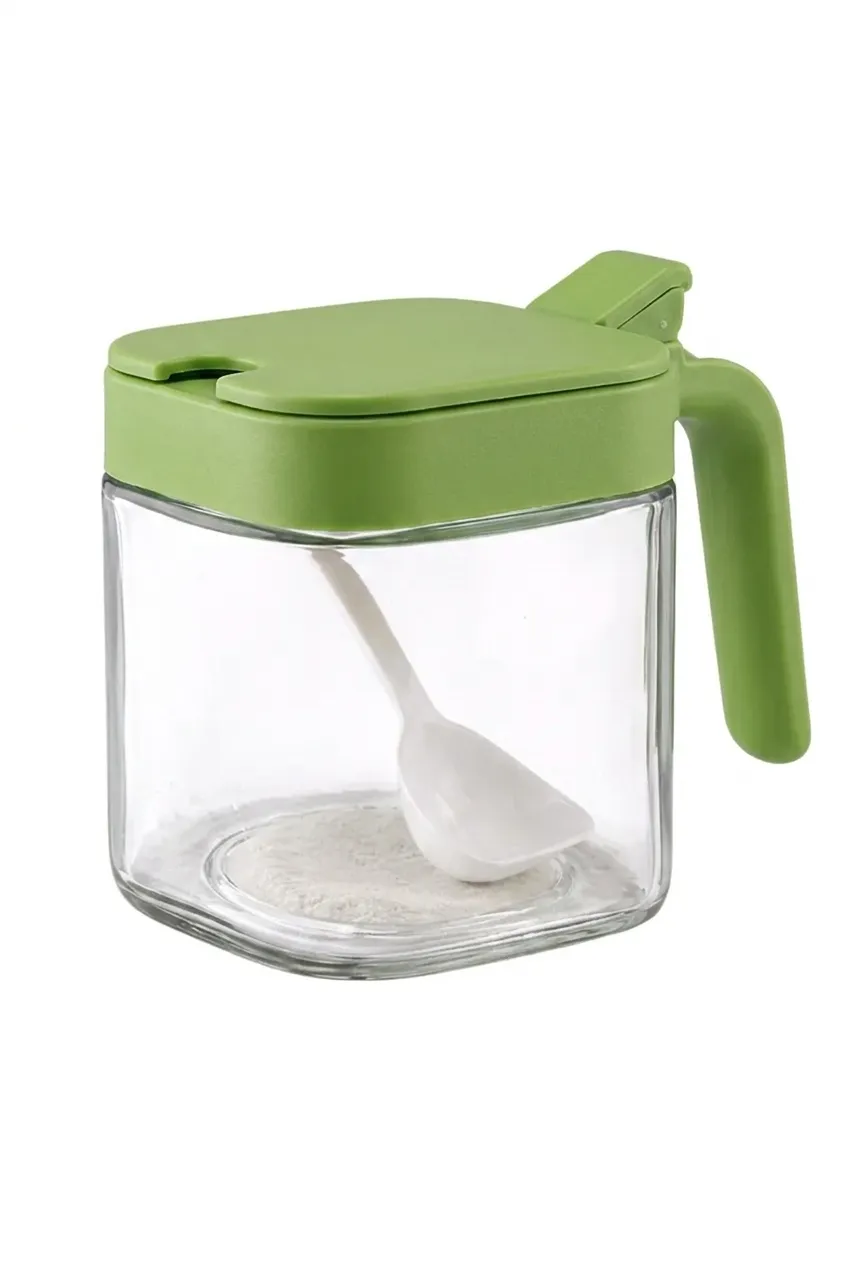 Glass Spice Jar with Stainless Steel Cover, Green - 300 ML