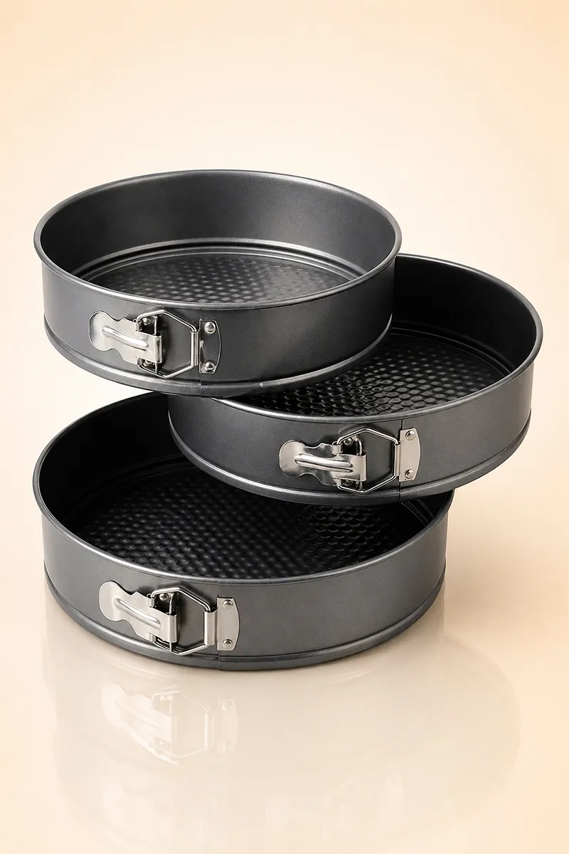 Round Shaped Carbon Steel Non-Stick Cake Mould Set, grey -  3 pcs