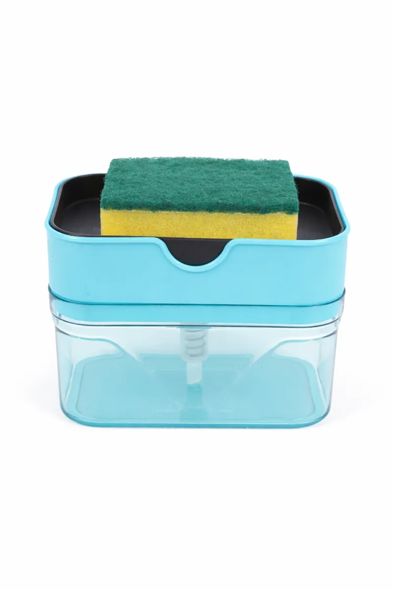 Plastic & Sponge 2 in 1 Soap Dispenser with Scrub, green - 15 Cm HK000599SOPDIS