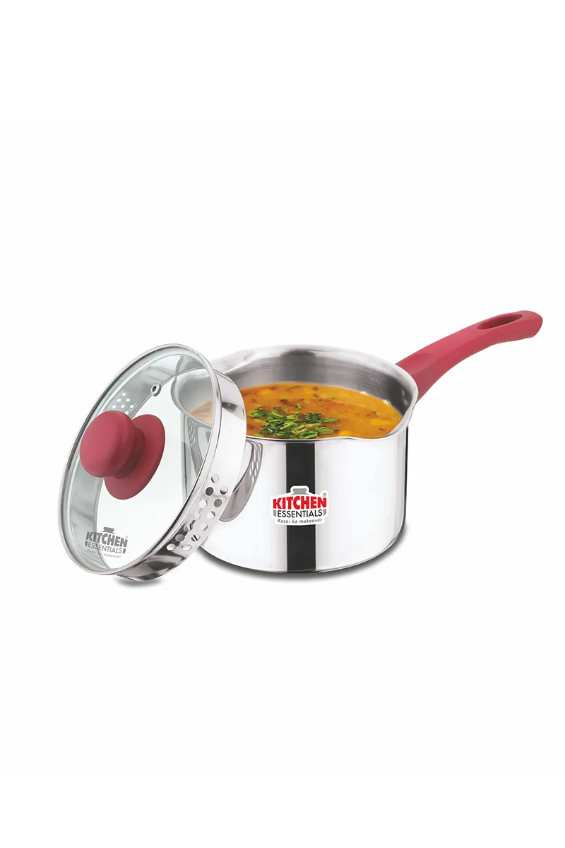 Kitchen Essential Stainless Steel Deep Casserole with Strainer Glass Lid - 2 Ltr