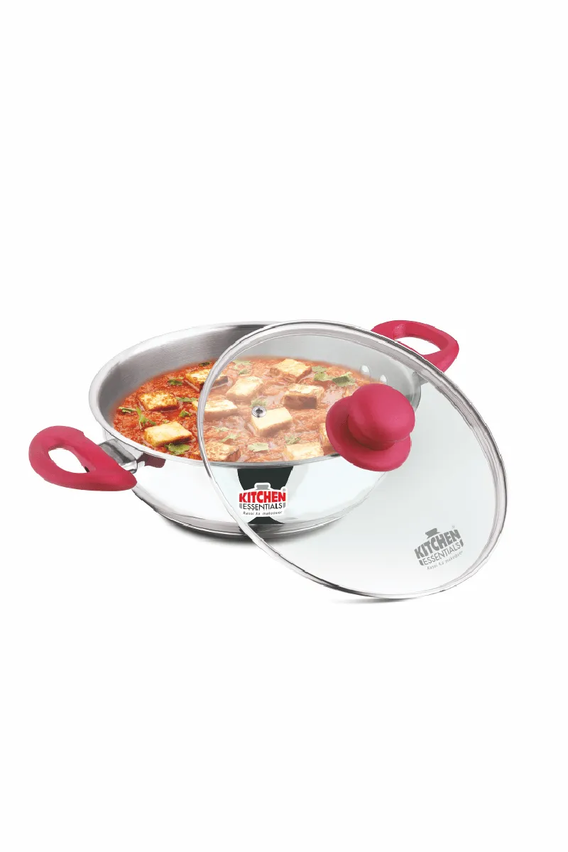 Kitchen Essential Stainless Steel Kadai with Glass Lid - 2.8 Ltr