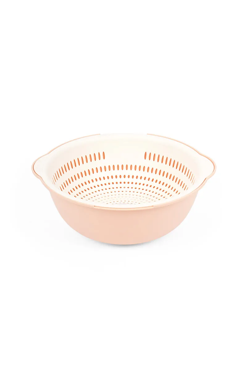 Plastic Double Layer Colander, Peach - 24 Cm