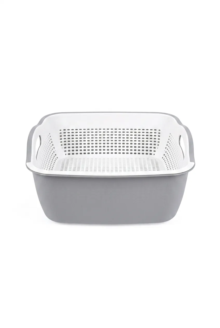 Plastic Double Layer Colander, Grey - 26 x 27 Cm HK000682COLANDGRY