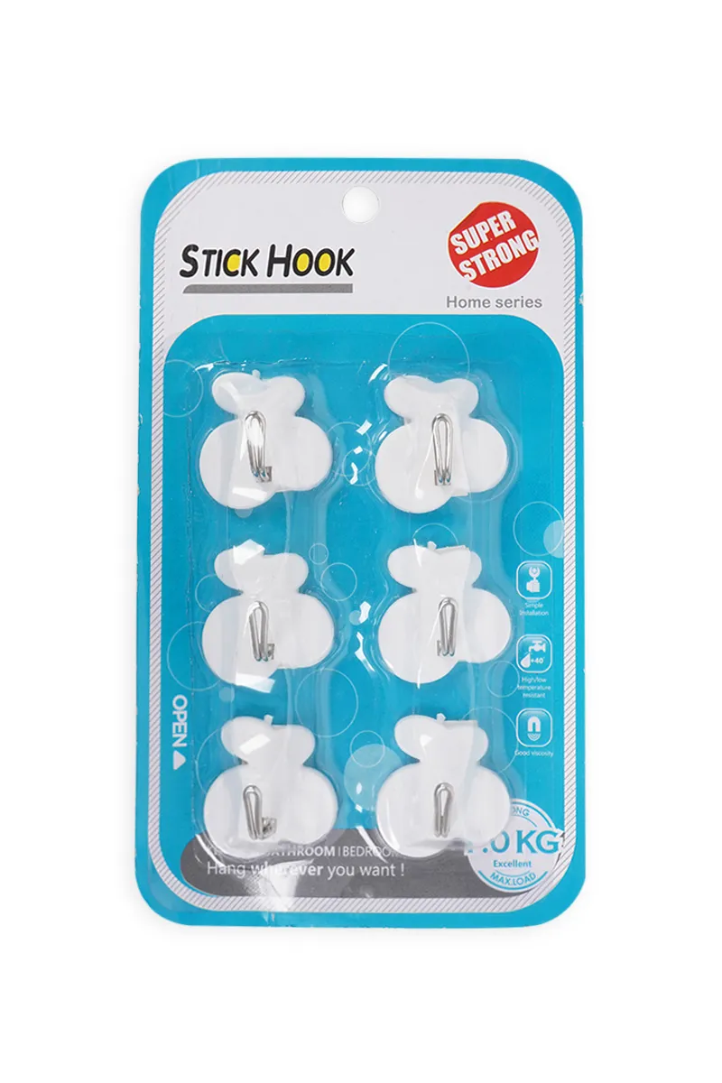Plastic & Steel Multiuse Hooks, Multicolor - 6pcs (Cherry)