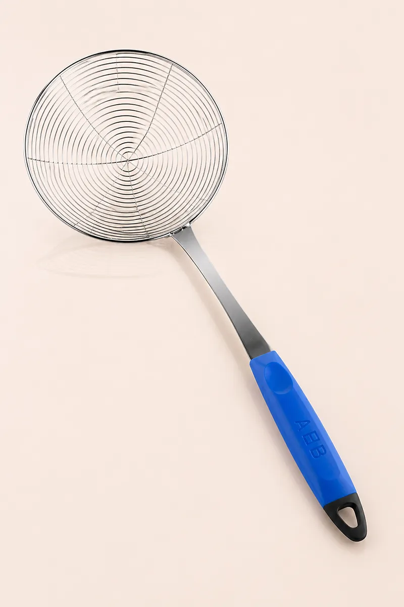 Stainless Steel Oil Strainer with Plastic Handle, Blue - 40 Cm
