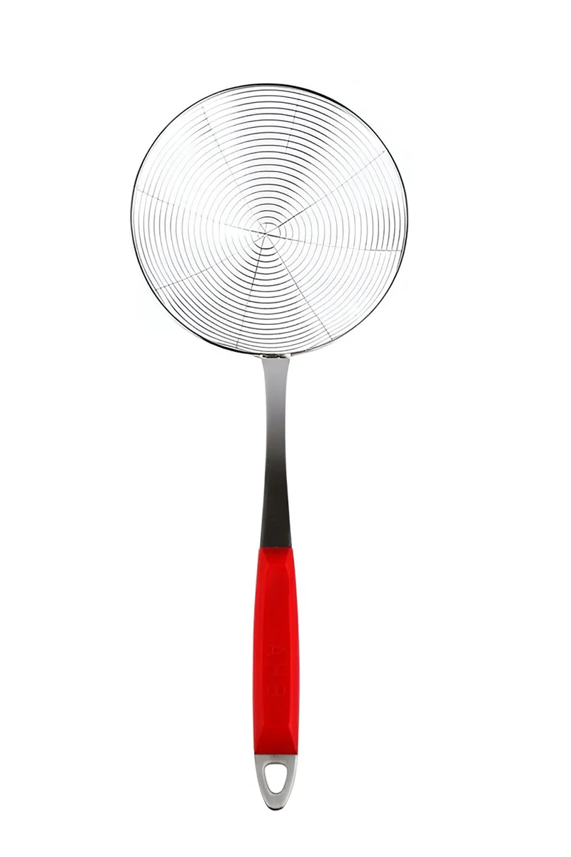 Stainless Steel Oil Strainer with Plastic Handle, Red - 40 Cm