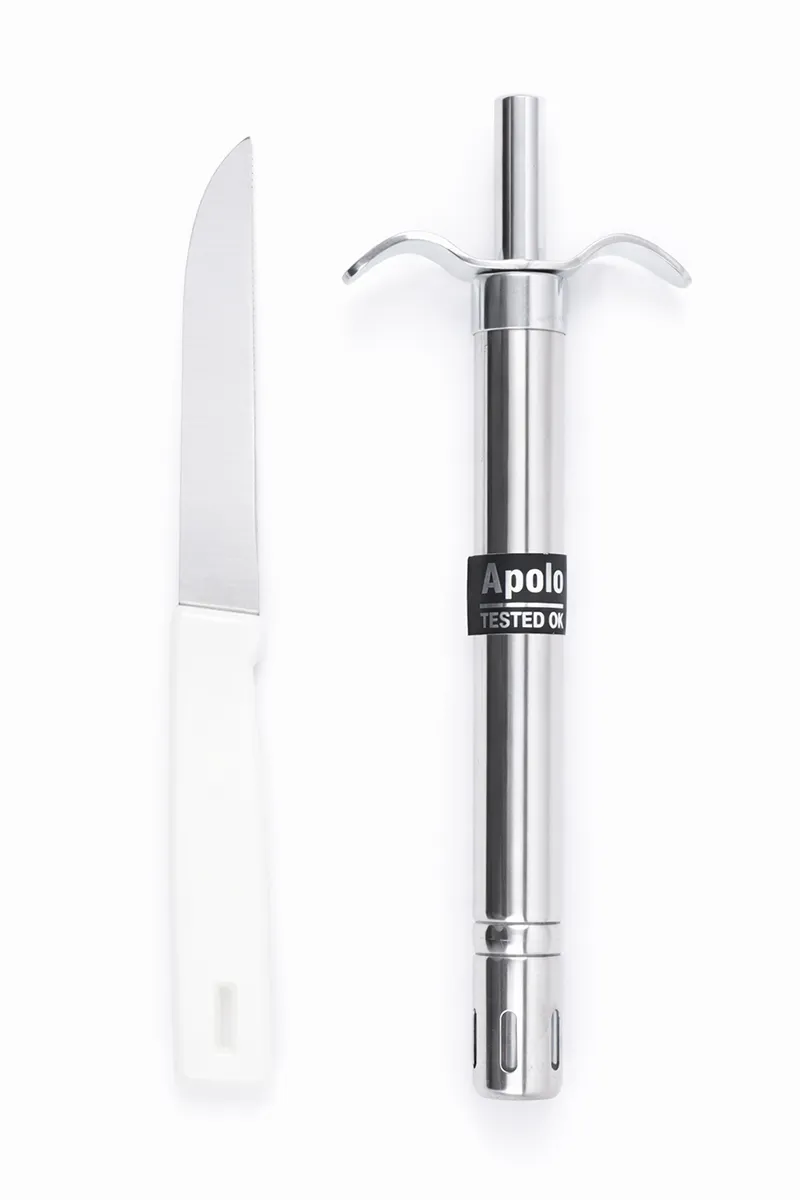 Kitchen Lighter - Apolo (Lighter-17 cm & Knife - 16.5 cm) - Silver & White HK000781SILWHI