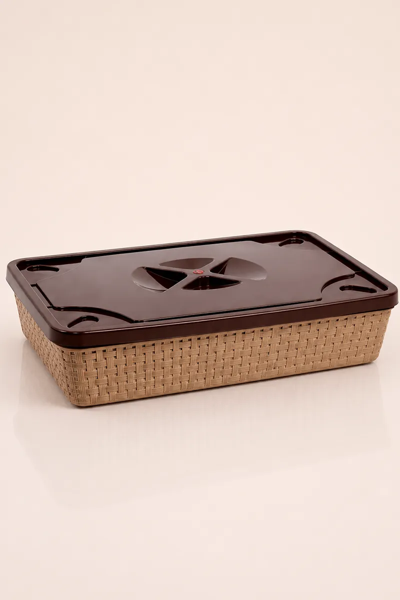 Nakoda Plastic Rectangle Basket with Lid - 30.5 x 7 Cm