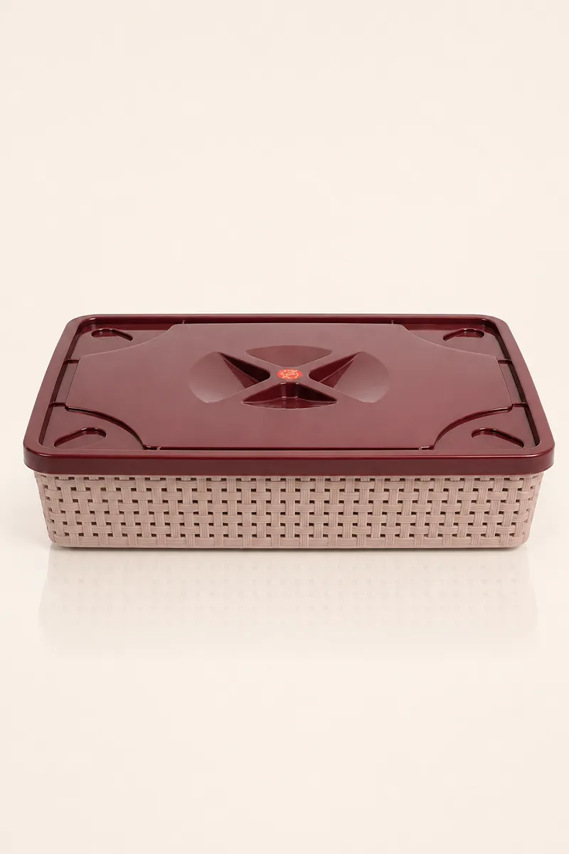 Nakoda Plastic Rectangle Basket with Lid - 30.5 x 7 Cm