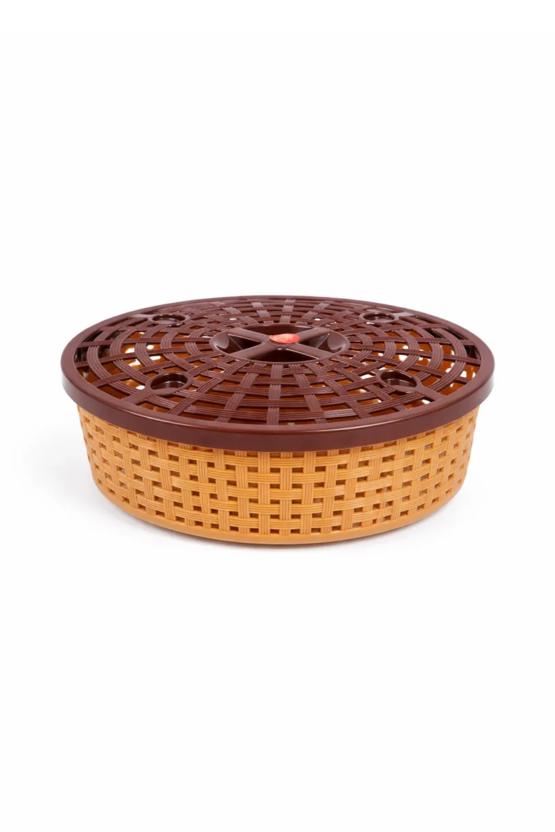 Nakoda Plastic Round Basket with Lid, 18 x 6 Cm - Brown HK1409BASBRO