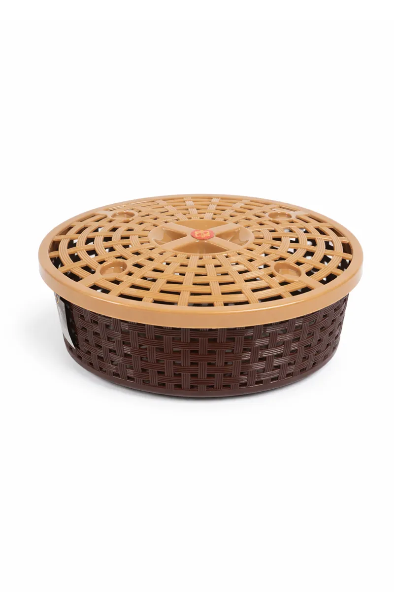Nakoda Plastic Round Basket with Lid, 18 x 6 Cm - Dark Brown HK1409BASDABRO