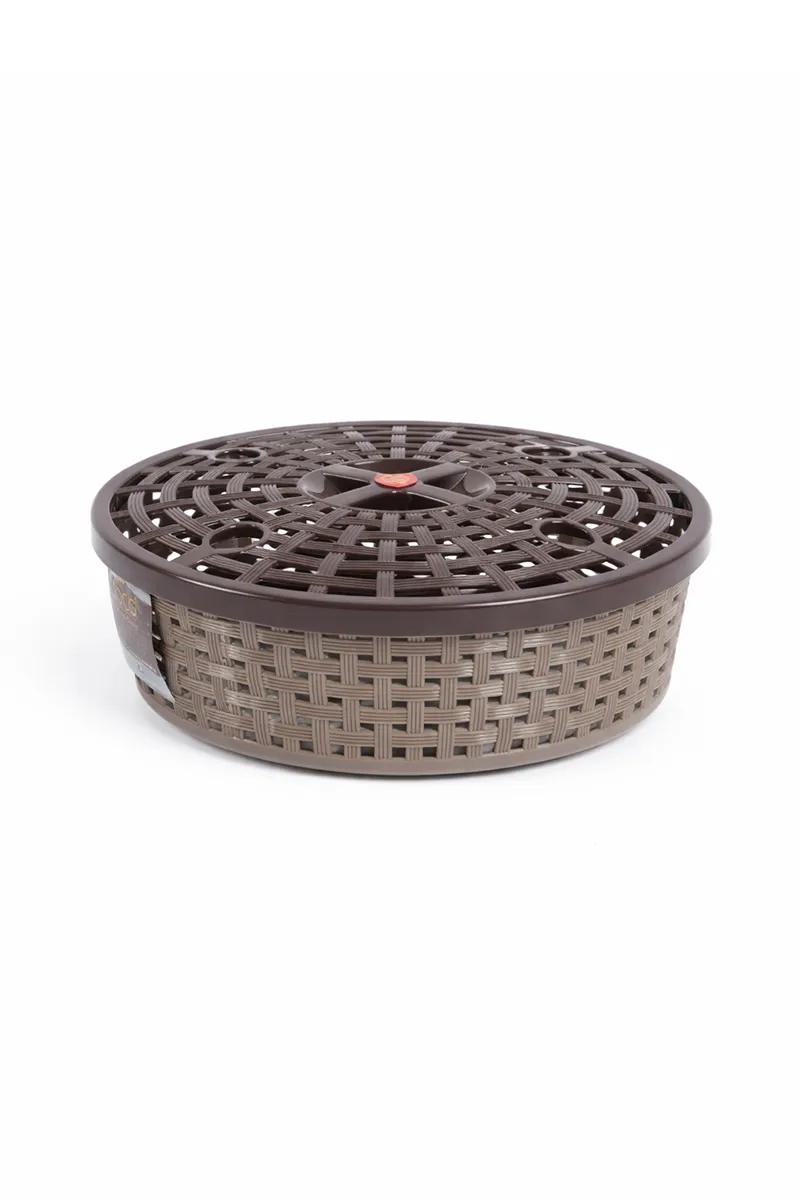 Nakoda Plastic Round Basket with Lid, 18 x 6 Cm - Light Brown HK1409BASLIBRO