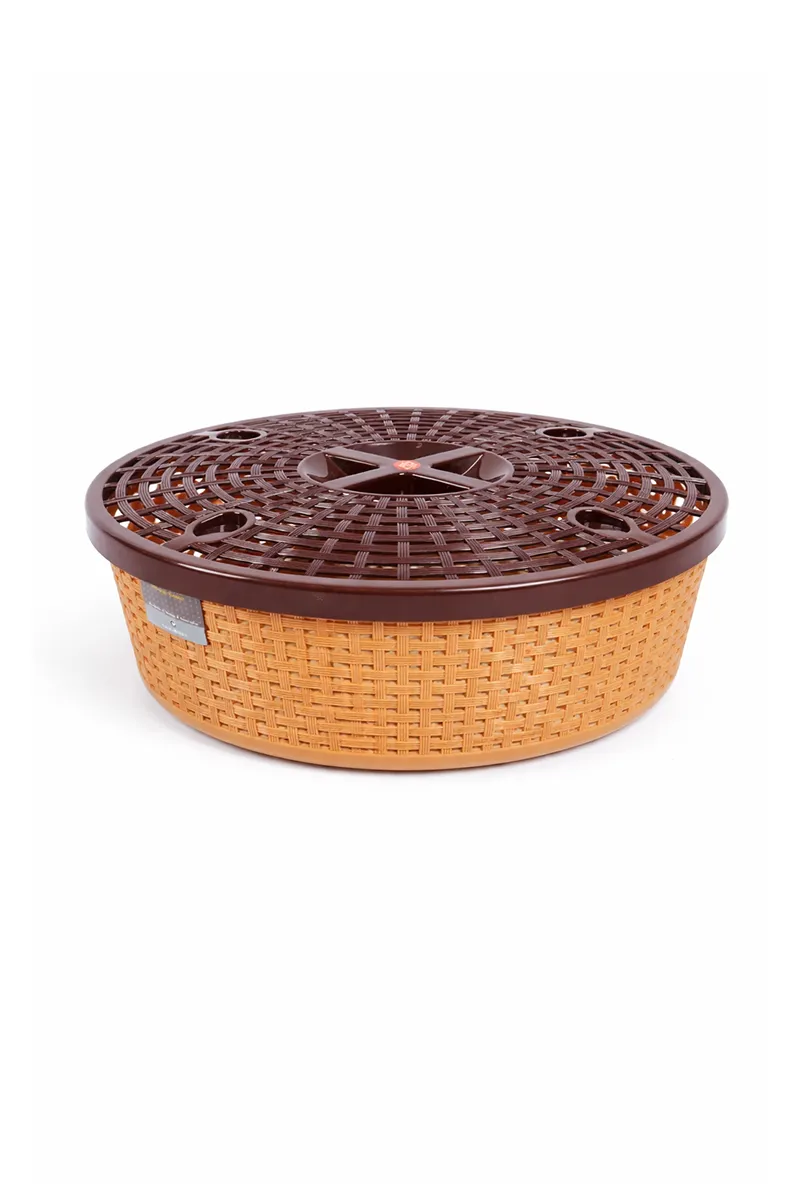 Nakoda Plastic Round Basket with Lid - 32 x 11 Cm