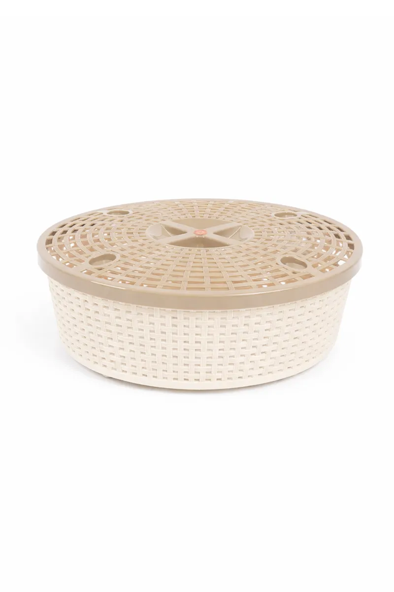 Nakoda Plastic Round Basket with Lid, 32 x 11 Cm - Cream HK1410BASCRE