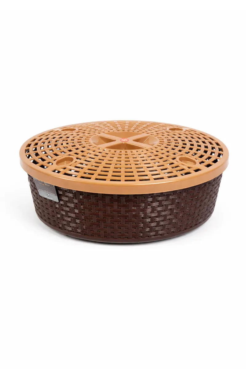Nakoda Plastic Round Basket with Lid - 32 x 11 Cm