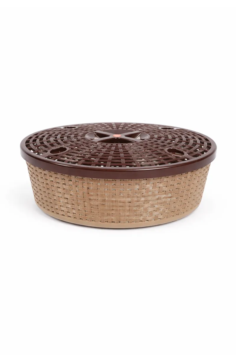 Nakoda Plastic Round Basket with Lid - 32 x 11 Cm