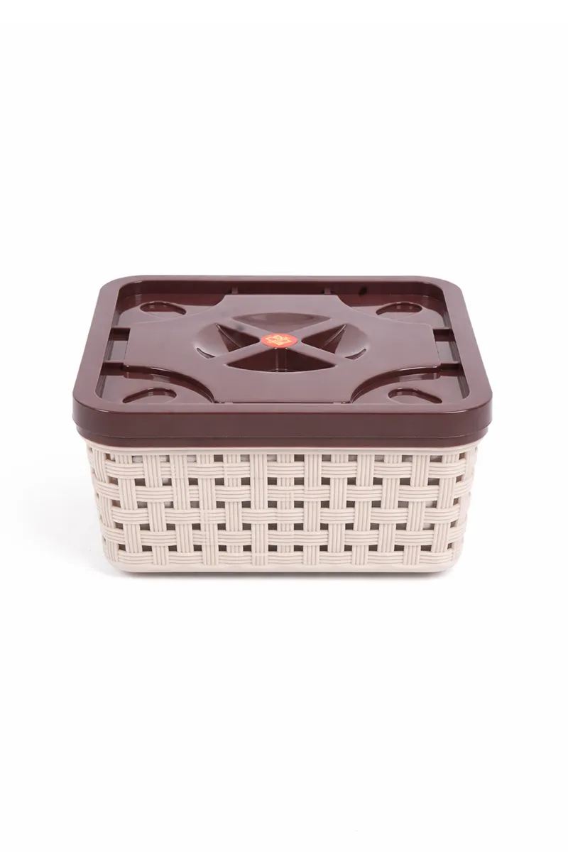 Nakoda Plastic Square Basket with Lid - 13 x 6 Cm