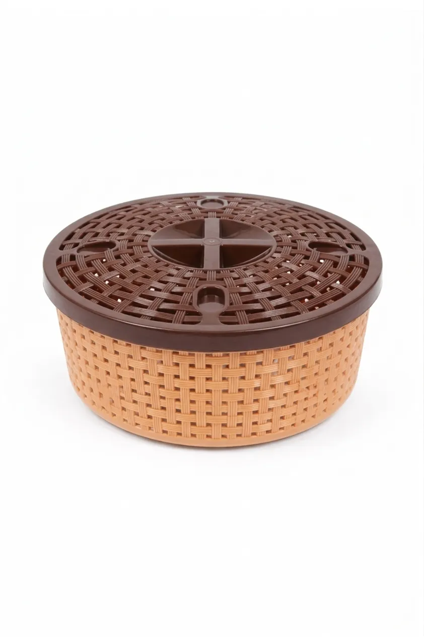 Nakoda Plastic Round Basket with Lid - 18 x 8 Cm