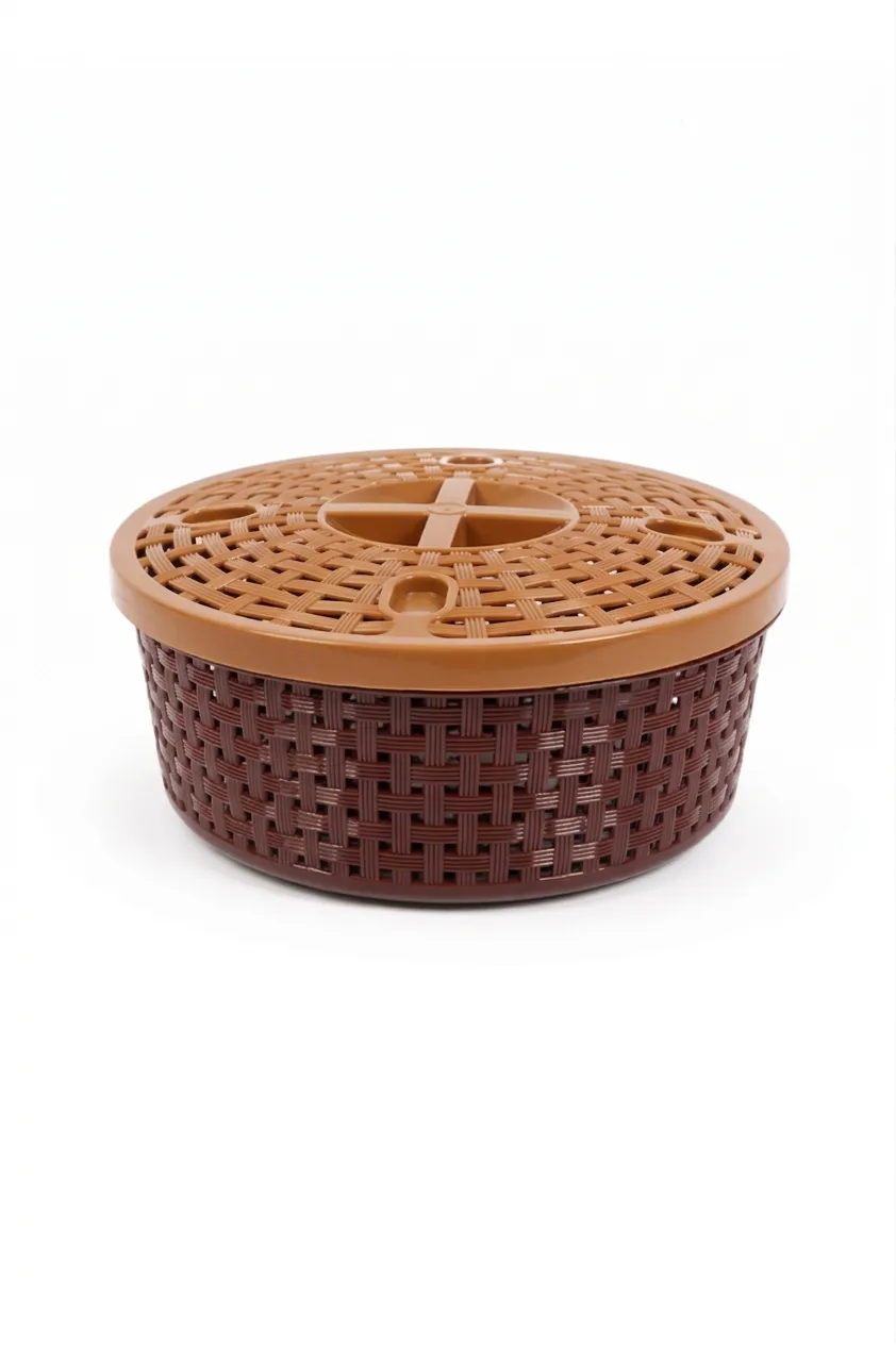 Nakoda Plastic Round Basket with Lid - 18 x 8 Cm