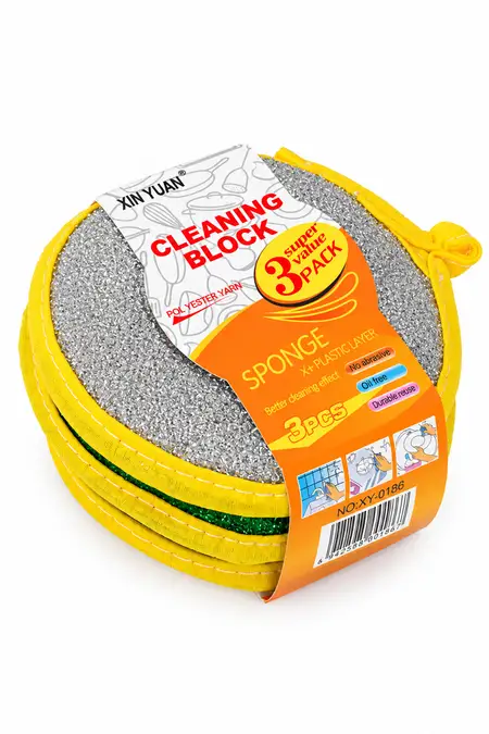 Stainless Steel & Plastic Sponge Scrubber - 3 Pcs