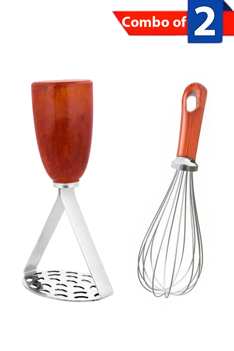 Kows Kitchen Stainless Steel Tomato Masher and Whisk - Combo of 2