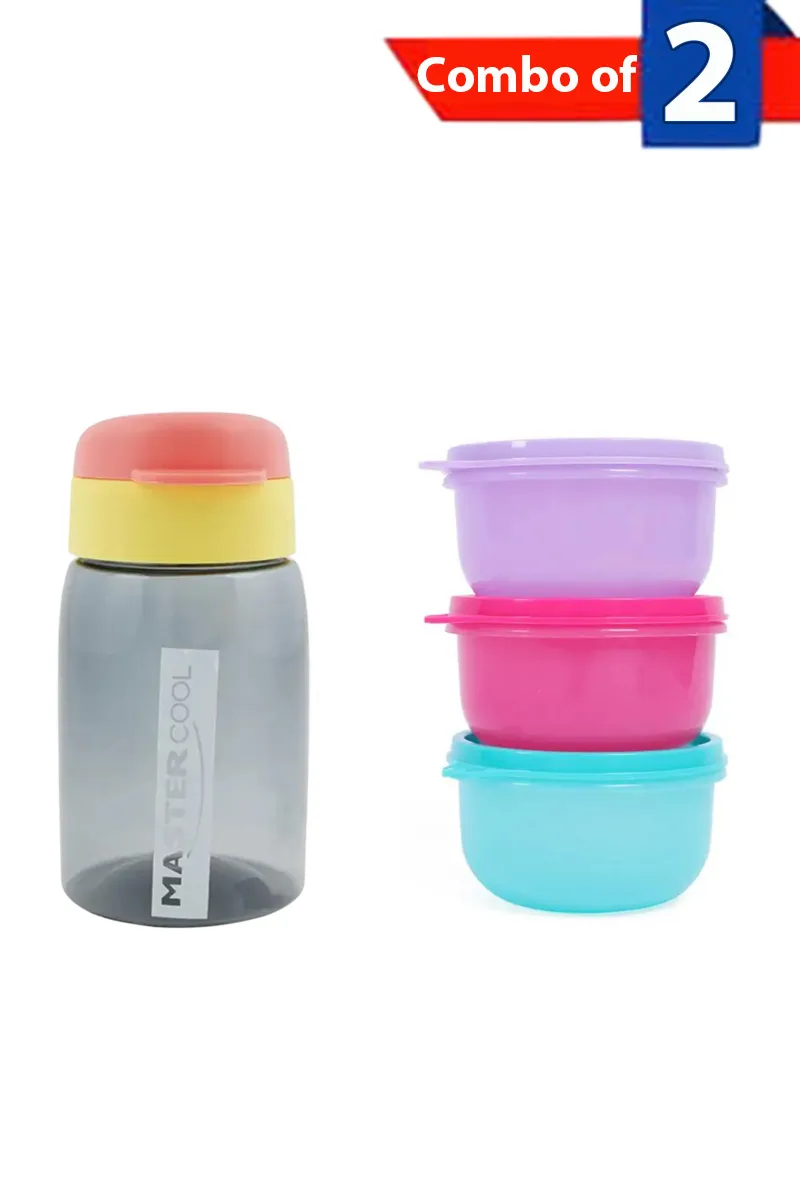 Plastic Container Set & Water Bottle - Combo of 2