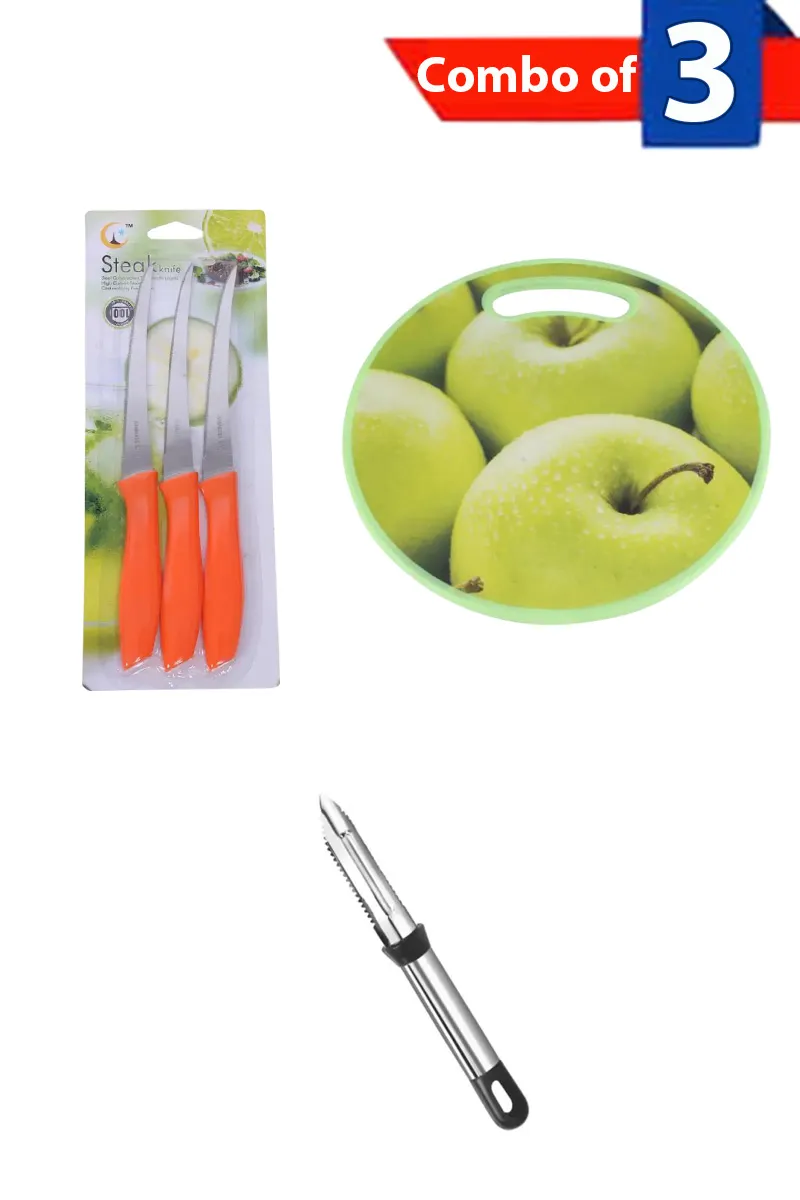 Plastic Multipurpose Chopping Board, Peeler & Knife Set - Combo of 3