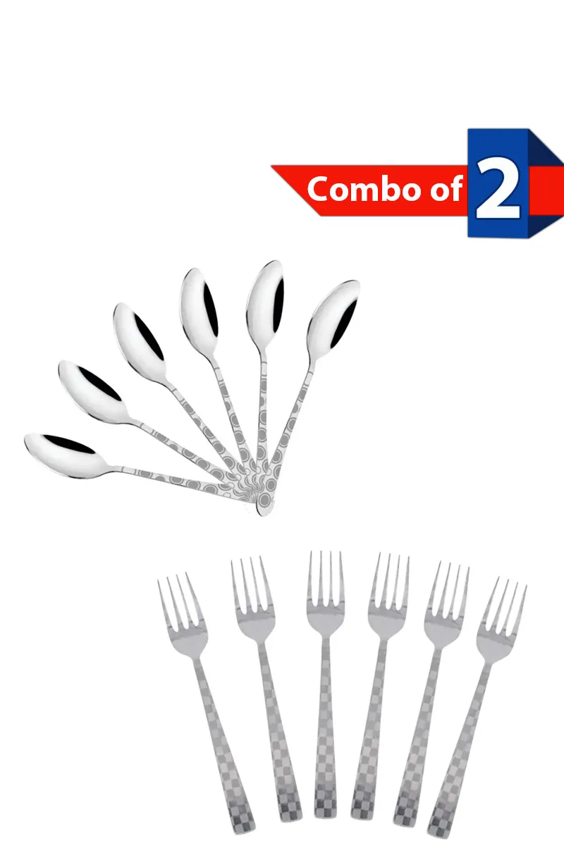Prabha Stainless Steel Spoon and Fork Set - Combo of 2