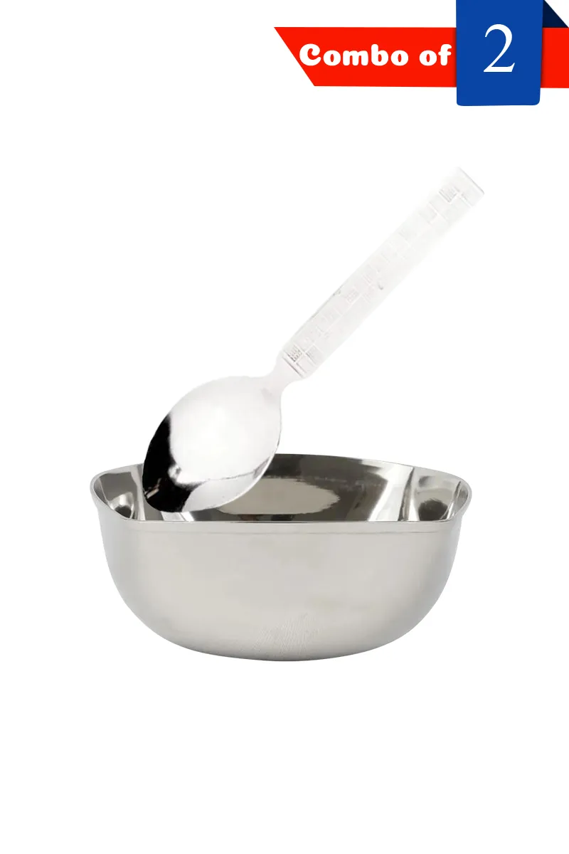 Stainless Steel Bowl and Spoon - Combo of 2