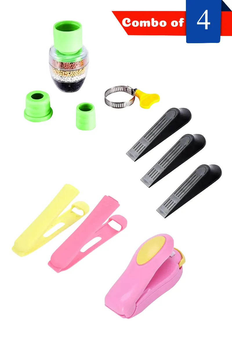 Sealing Machine, Water Filter, Bag Clip Sealer & Door Stopper - Combo of 4