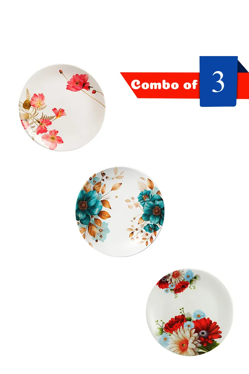 Melamain Floral Printed Plate - Combo of 3