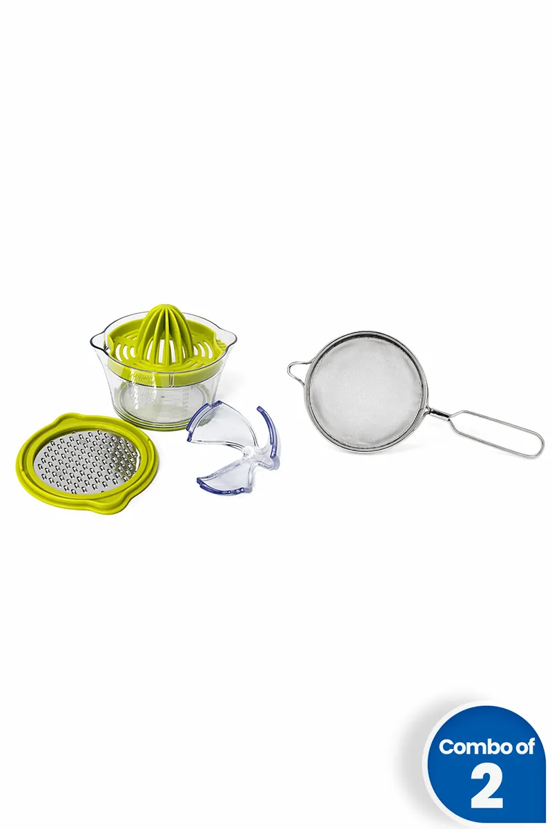 Stainless Steel & Plastic Juicer & Strainer Set - Combo of 2