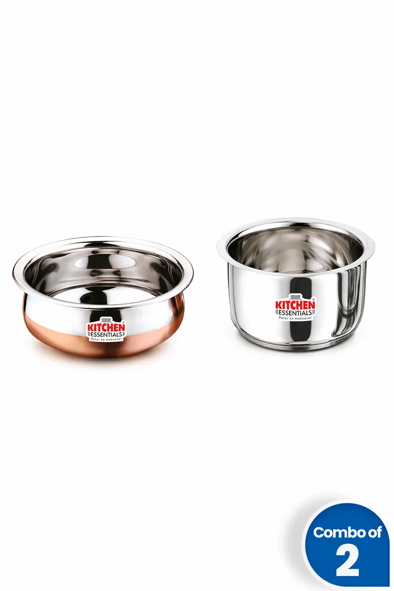 Kitchen Essentials Stainless Steel Tope & Handi - Combo of 2