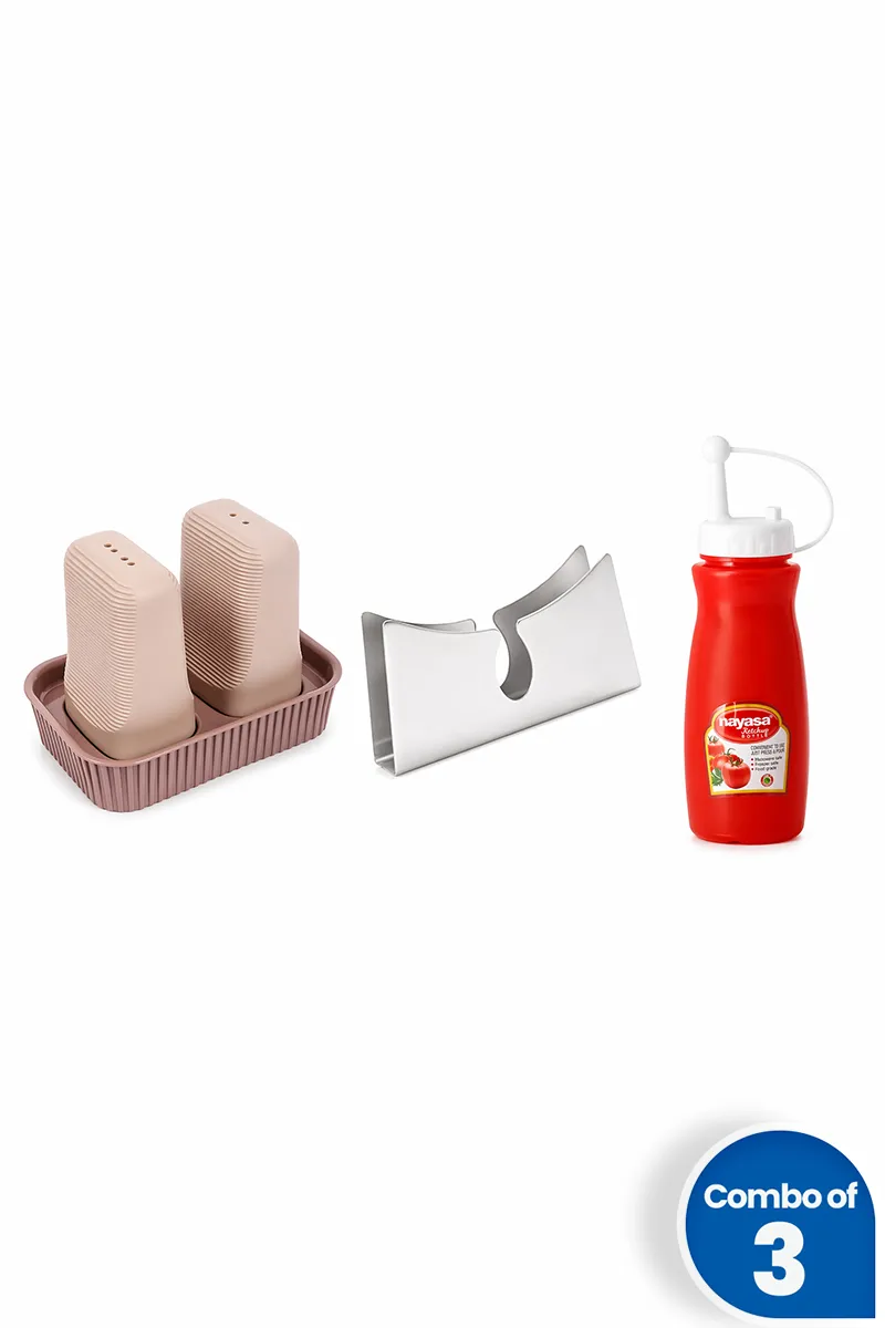 Stainless Steel & Plastic Tableware Combo - Pack of 3