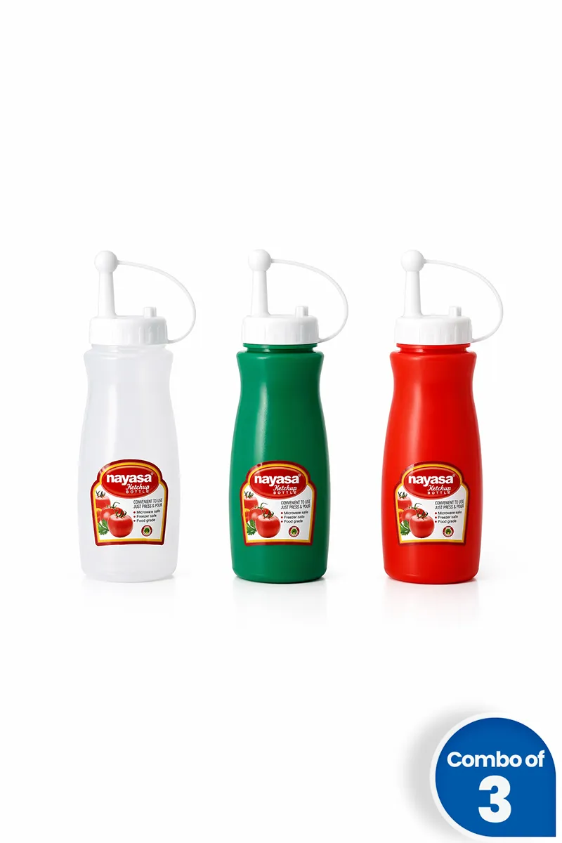 Nayasa Plastic Ketchup Bottle, 370 ML - Combo of 3