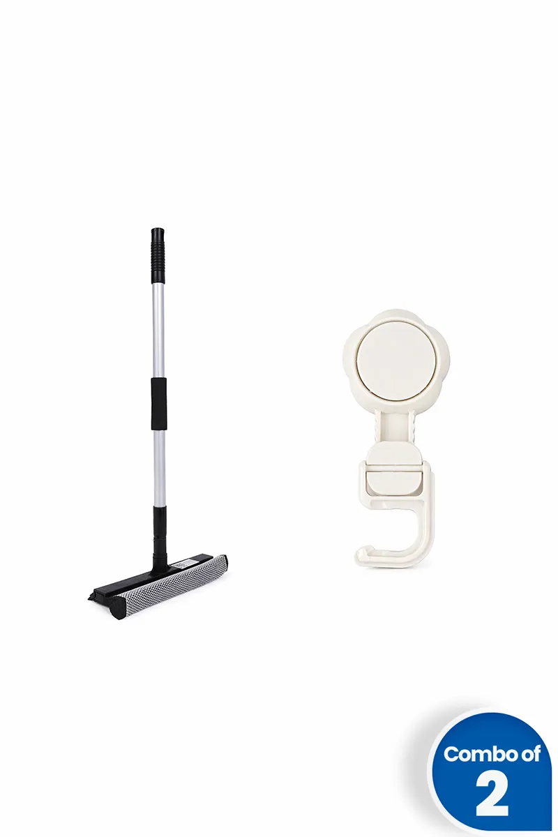 Aluminium Sponge Flat Mop with Plastic Suction Hook - Combo of 2