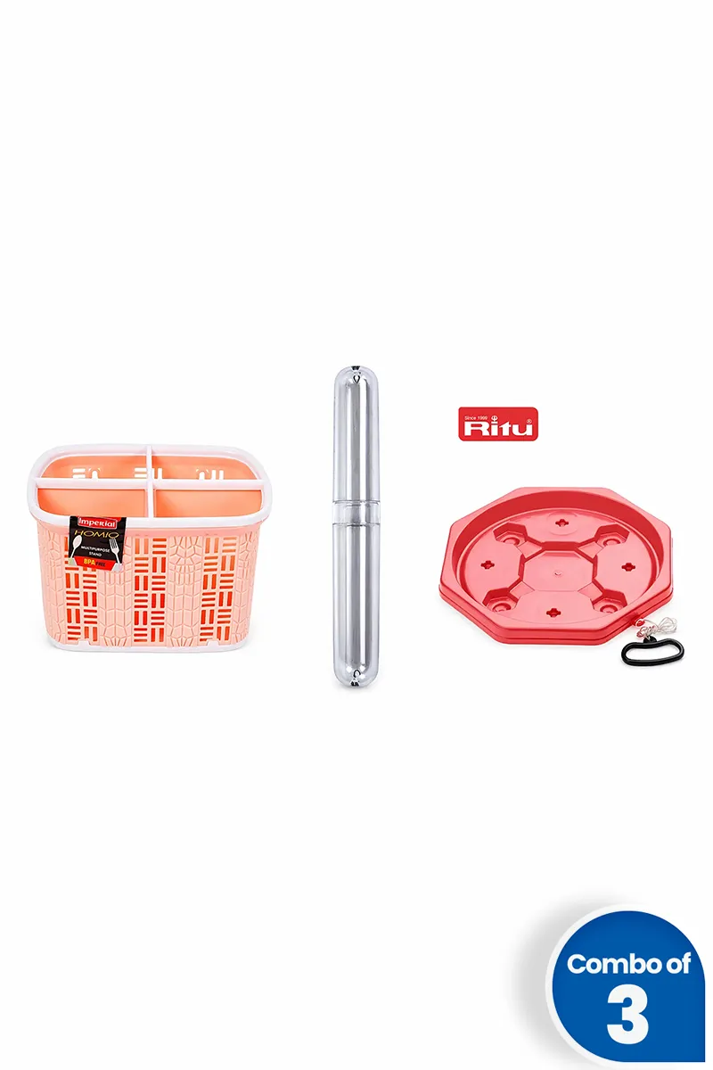 Plastic Tooth Brush Box, Stand and Cylinder Trolley - Combo of 3