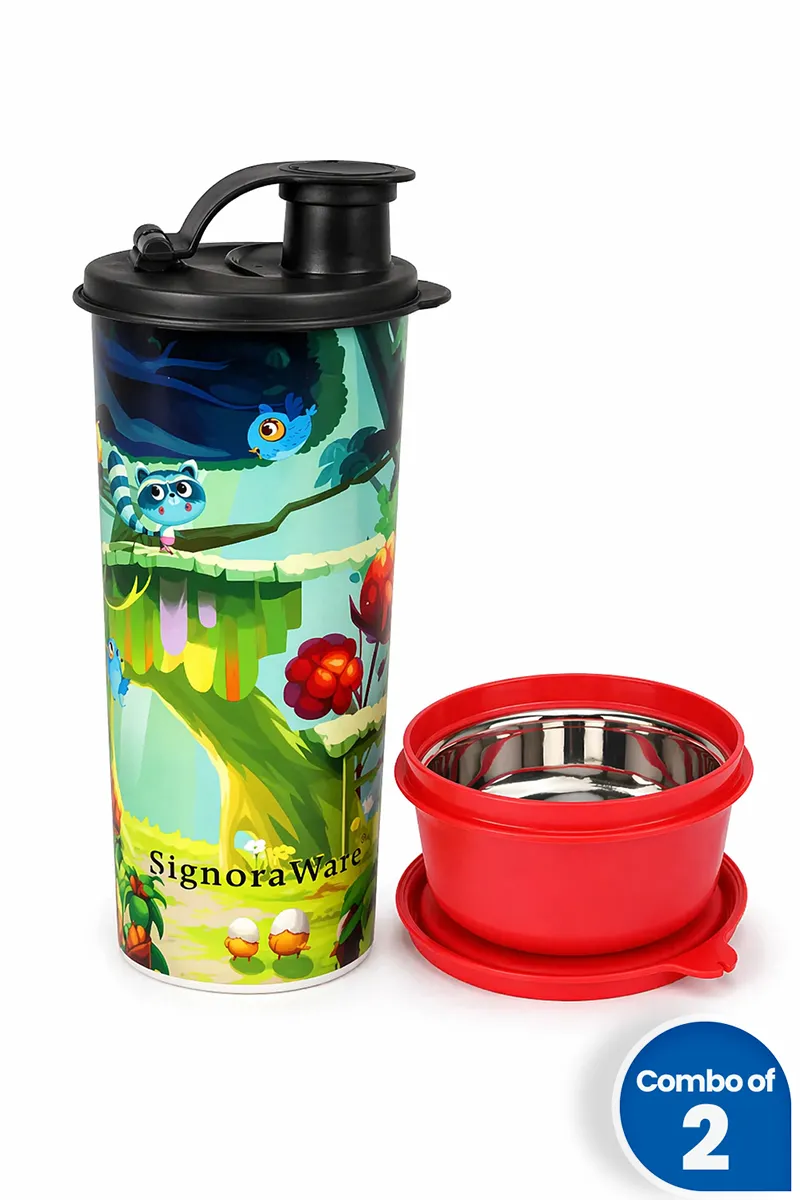 Signoraware Plastic & Stainless Steel Container with Tumbler - Combo of 2