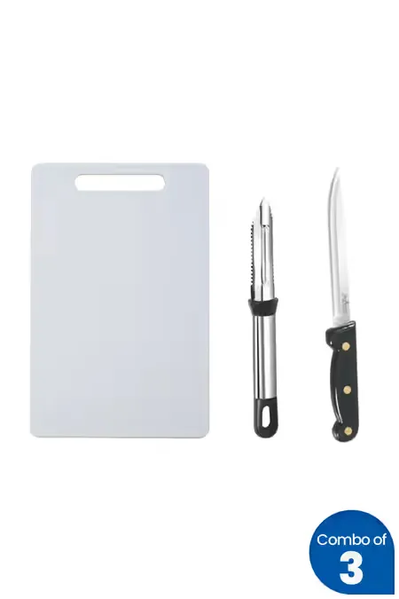 Plastic Chopping Board with Steel Knife and Peeler - Combo of 3